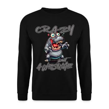 Crazy but Awesome Nilpferd Comic Stil - Unisex Pullover - Schwarz - Vorne - Alina (178cm) & Michal (187cm)