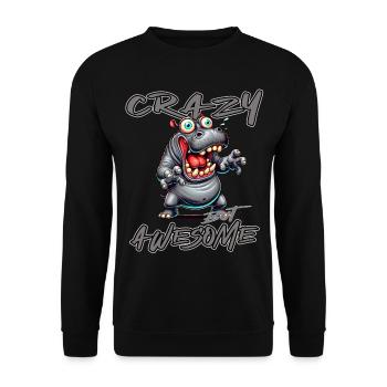 Crazy but Awesome Nilpferd Comic Stil - Unisex Pullover - Schwarz - Vorne - Alina (178cm) & Michal (187cm)