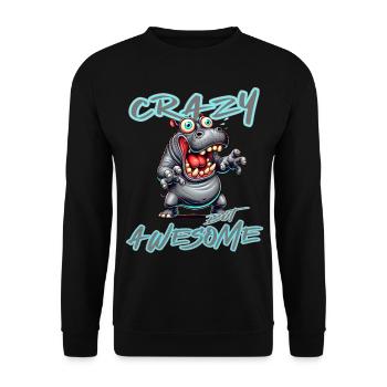 Crazy but Awesome Nilpferd Comic Stil - Unisex Pullover - Schwarz - Vorne - Alina (178cm) & Michal (187cm)