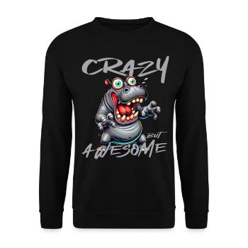 Crazy but Awesome Nilpferd Comic Stil - Unisex Pullover - Schwarz - Vorne - Alina (178cm) & Michal (187cm)