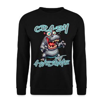 Crazy but Awesome Nilpferd Comic Stil - Unisex Pullover - Schwarz - Vorne - Alina (178cm) & Michal (187cm)