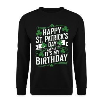 St. Patrick’s Day Birthday Cake Shamrock Men Women - Unisex Pullover - Schwarz - Vorne - Alina (178cm) & Michal (187cm)