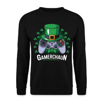 Gamerchaun Shamrock St Patrick's Day Leprechaun - Unisex Sweatshirt - black - Front - Alina (178cm) & Michal (187cm)