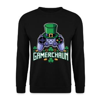 Gamerchaun Shamrock St Patrick's Day Leprechaun - Unisex Sweatshirt - black - Front - Alina (178cm) & Michal (187cm)