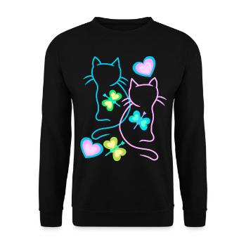 Katzen Sommer Kind Kinder Kätzchen Retro 80er - Unisex Pullover - Schwarz - Vorne - Alina (178cm) & Michal (187cm)