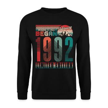 Anniversaire 1992 Millésime Février Cadeau Rétro - Sweat-shirt Unisexe - noir - Devant - Alina (178cm) & Michal (187cm)