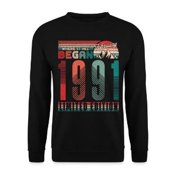 Anniversaire 1991 Vintage Février Cadeau rétro - Sweat-shirt Unisexe - noir - Devant - Alina (178cm) & Michal (187cm)