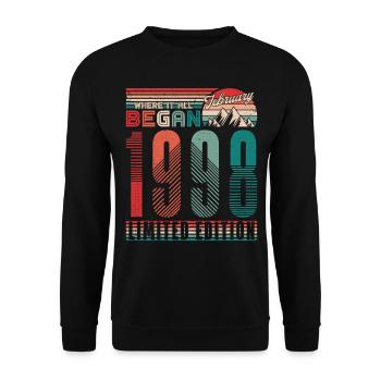 Geburtstag 1998 Jahrgang Februar Retro Geschenk - Unisex Pullover - Schwarz - Vorne - Alina (178cm) & Michal (187cm)