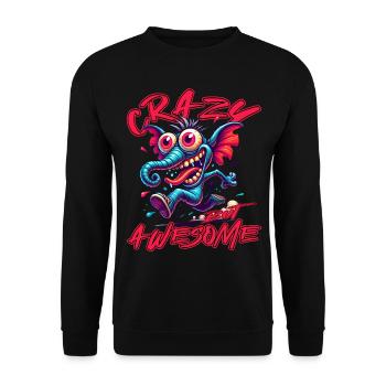 Crazy but Awesome – Elefant Comic Stil - Unisex Pullover - Schwarz - Vorne - Alina (178cm) & Michal (187cm)