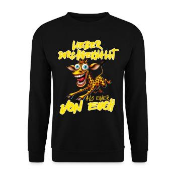 Giraffe Lieber durchgeknallt als einer von euch - Unisex Pullover - Schwarz - Vorne - Alina (178cm) & Michal (187cm)