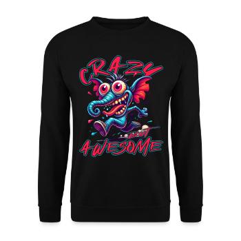 Crazy but Awesome – Elefant Comic Stil - Unisex Pullover - Schwarz - Vorne - Alina (178cm) & Michal (187cm)