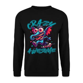 Crazy but Awesome Elefant Comic Stil - Unisex Pullover - Schwarz - Vorne - Alina (178cm) & Michal (187cm)