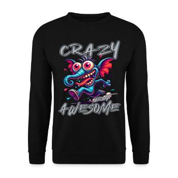 Crazy but Awesome – Elefant Comic Stil - Unisex Pullover - Schwarz - Vorne - Alina (178cm) & Michal (187cm)
