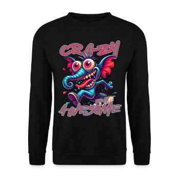 Crazy but Awesome – Elefant Comic Stil - Unisex Pullover - Schwarz - Vorne - Alina (178cm) & Michal (187cm)