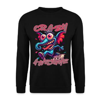 Crazy but Awesome – Elefant Comic Stil - Unisex Pullover - Schwarz - Vorne - Alina (178cm) & Michal (187cm)