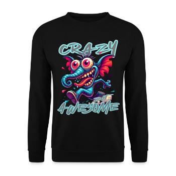 Crazy but Awesome Elefant Comic Stil - Unisex Pullover - Schwarz - Vorne - Alina (178cm) & Michal (187cm)