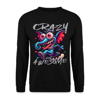 Crazy but Awesome Elefant Comic Stil - Unisex Pullover - Schwarz - Vorne - Alina (178cm) & Michal (187cm)