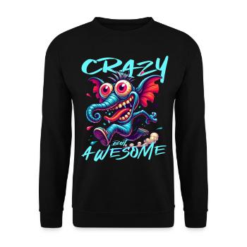 Crazy but Awesome Elefant Comic Stil - Unisex Pullover - Schwarz - Vorne - Alina (178cm) & Michal (187cm)
