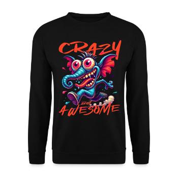 Crazy but Awesome Elefant Comic Stil - Unisex Pullover - Schwarz - Vorne - Alina (178cm) & Michal (187cm)