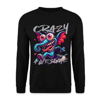 Crazy but Awesome Elefant Comic Stil - Unisex Pullover - Schwarz - Vorne - Alina (178cm) & Michal (187cm)