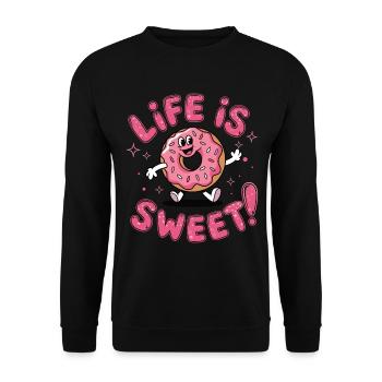 Life Is Sweet – Donut Design - Unisex Pullover - Schwarz - Vorne - Alina (178cm) & Michal (187cm)
