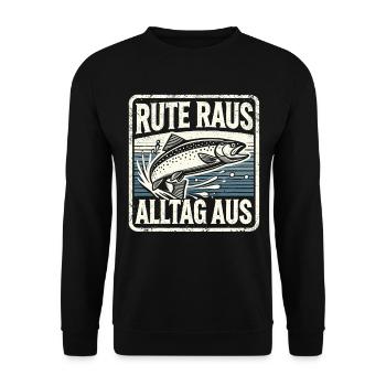 Angeln Angler Fischer Fischen Angel Spruch - Unisex Pullover - Schwarz - Vorne - Alina (178cm) & Michal (187cm)