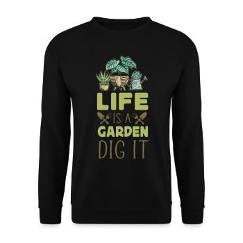 Plant Lover Gardening Pun Life Is - Unisex Sweatshirt - black - Front - Alina (178cm) & Michal (187cm)