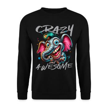 Crazy but Awesome Elefant Comic Stil - Unisex Pullover - Schwarz - Vorne - Alina (178cm) & Michal (187cm)