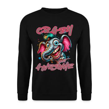 Crazy but Awesome – Elefant Comic Stil - Unisex Pullover - Schwarz - Vorne - Alina (178cm) & Michal (187cm)