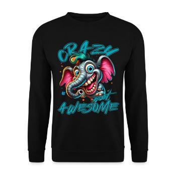 Crazy but Awesome Elefant Comic Stil - Unisex Pullover - Schwarz - Vorne - Alina (178cm) & Michal (187cm)