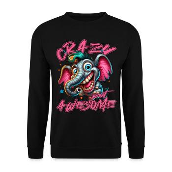 Crazy but Awesome Elefant Comic Stil - Unisex Pullover - Schwarz - Vorne - Alina (178cm) & Michal (187cm)