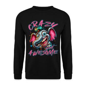 Crazy but Awesome Elefant Comic Stil - Unisex Pullover - Schwarz - Vorne - Alina (178cm) & Michal (187cm)