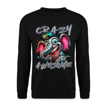 Crazy but Awesome Elefant Comic Stil - Unisex Pullover - Schwarz - Vorne - Alina (178cm) & Michal (187cm)