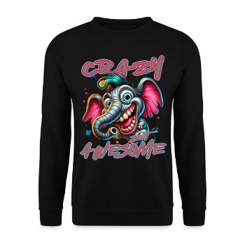 Crazy but Awesome – Elefant Comic Stil - Unisex Pullover - Schwarz - Vorne - Alina (178cm) & Michal (187cm)