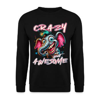 Crazy but Awesome Elefant Comic Stil - Unisex Pullover - Schwarz - Vorne - Alina (178cm) & Michal (187cm)