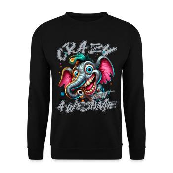 Crazy but Awesome Elefant Comic Stil - Unisex Pullover - Schwarz - Vorne - Alina (178cm) & Michal (187cm)