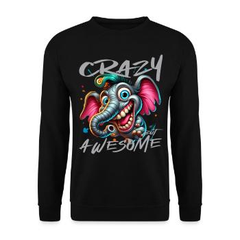Crazy but Awesome Elefant Comic Stil - Unisex Pullover - Schwarz - Vorne - Alina (178cm) & Michal (187cm)