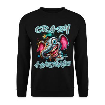 Crazy but Awesome Elefant Comic Stil - Unisex Pullover - Schwarz - Vorne - Alina (178cm) & Michal (187cm)