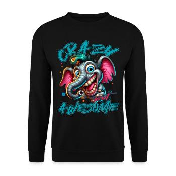Crazy but Awesome Elefant Comic Stil - Unisex Pullover - Schwarz - Vorne - Alina (178cm) & Michal (187cm)