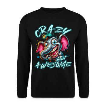 Crazy but Awesome Elefant Comic Stil - Unisex Pullover - Schwarz - Vorne - Alina (178cm) & Michal (187cm)