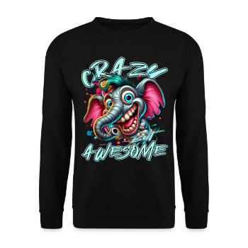Crazy but Awesome Elefant Comic Stil - Unisex Pullover - Schwarz - Vorne - Alina (178cm) & Michal (187cm)