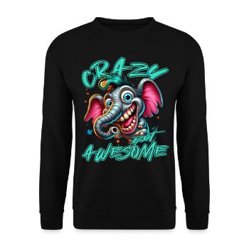 Crazy but Awesome Elefant Comic Stil - Unisex Pullover - Schwarz - Vorne - Alina (178cm) & Michal (187cm)