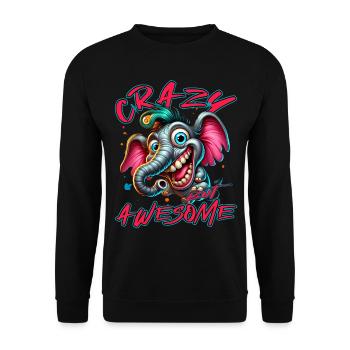Crazy but Awesome Elefant Comic Stil - Unisex Pullover - Schwarz - Vorne - Alina (178cm) & Michal (187cm)