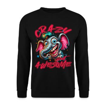 Crazy but Awesome Elefant Comic Stil - Unisex Pullover - Schwarz - Vorne - Alina (178cm) & Michal (187cm)