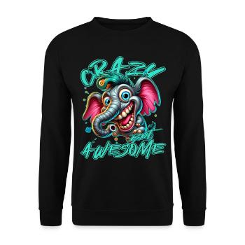 Crazy but Awesome Elefant Comic Stil - Unisex Pullover - Schwarz - Vorne - Alina (178cm) & Michal (187cm)