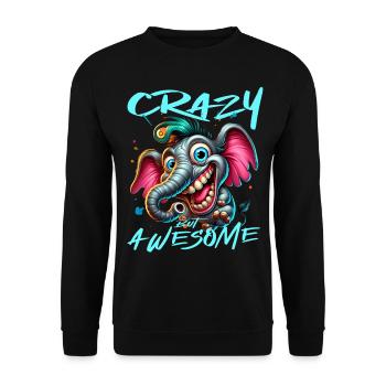 Crazy but Awesome Elefant Comic Stil - Unisex Pullover - Schwarz - Vorne - Alina (178cm) & Michal (187cm)