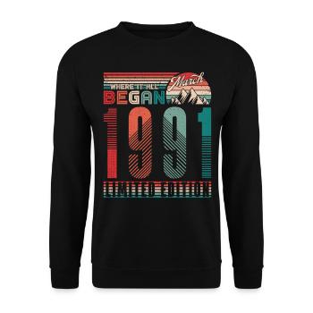 Anniversaire 1991 Vintage Mars Rétro Cadeau - Sweat-shirt Unisexe - noir - Devant - Alina (178cm) & Michal (187cm)