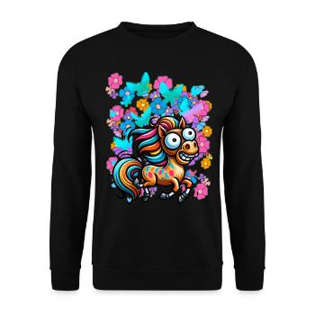 Pferd Pferde Frühling Blumen Insekten Kinder - Unisex Pullover - Schwarz - Vorne - Alina (178cm) & Michal (187cm)