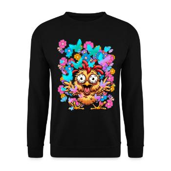 Poulet Poulets Printemps Fleurs Papillons Drôle - Sweat-shirt Unisexe - noir - Devant - Alina (178cm) & Michal (187cm)