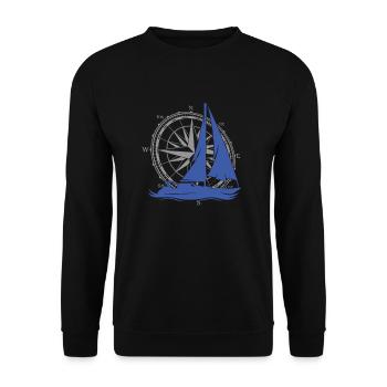 Vintage Segelschiff mit Kompass – Maritim - Unisex Pullover - Schwarz - Vorne - Alina (178cm) & Michal (187cm)